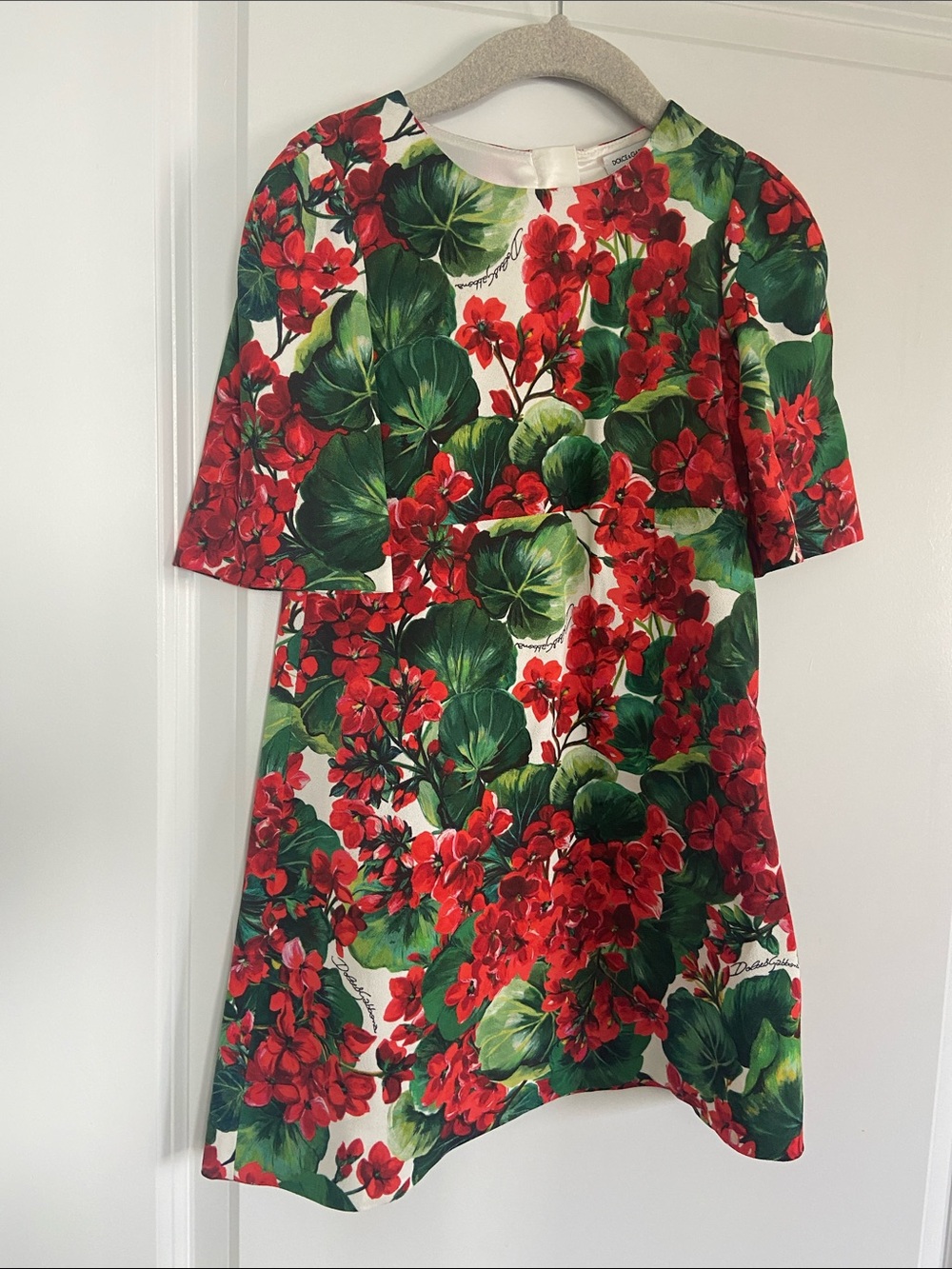 Dolce & Gabbana Red and Green Floral Shift Dress - Kids